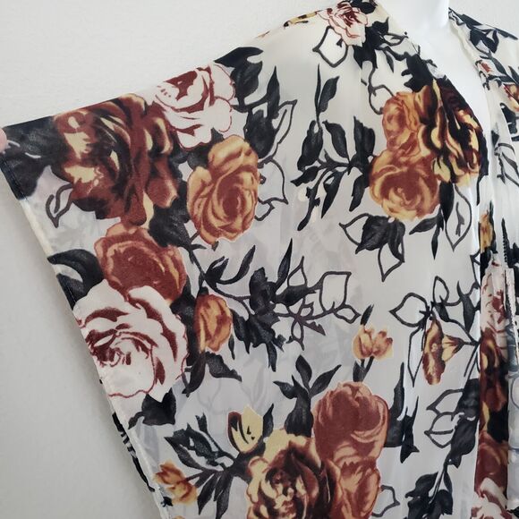 Francesca's Kimono Top One Size Multicolor Velvet Burnout Floral Boho Romantic - Picture 4 of 9